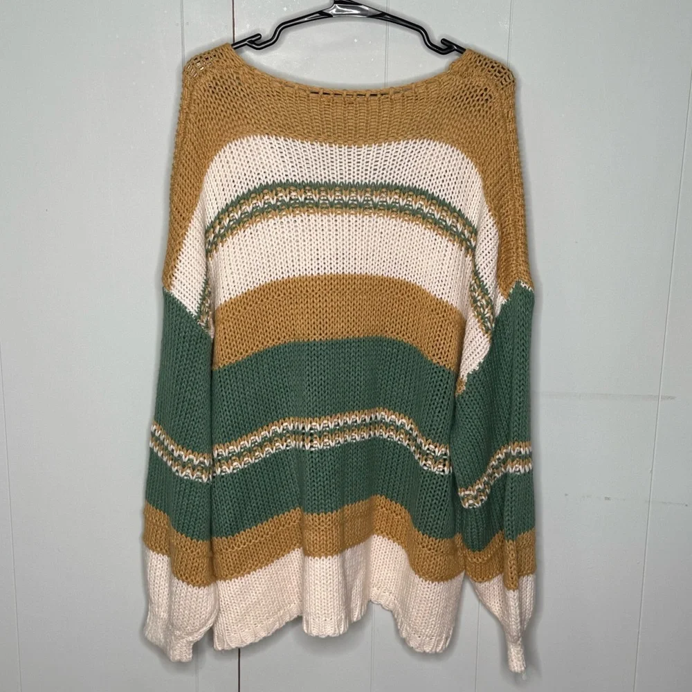 Baltic Born Chunky Oversized Striped Knit V-Neck Sweater - Picture 2 of 3